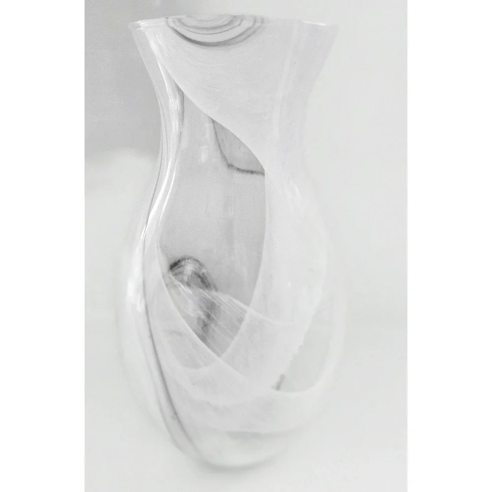 Murano Glass Vase White Gray Marbled Swirl Hand Blown Made in Italy Art Glass